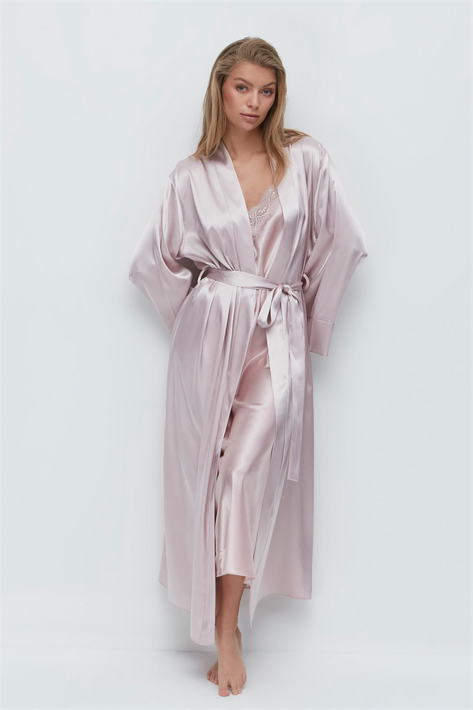 Long Sleeve Satin Dressing Gown 093 Powder