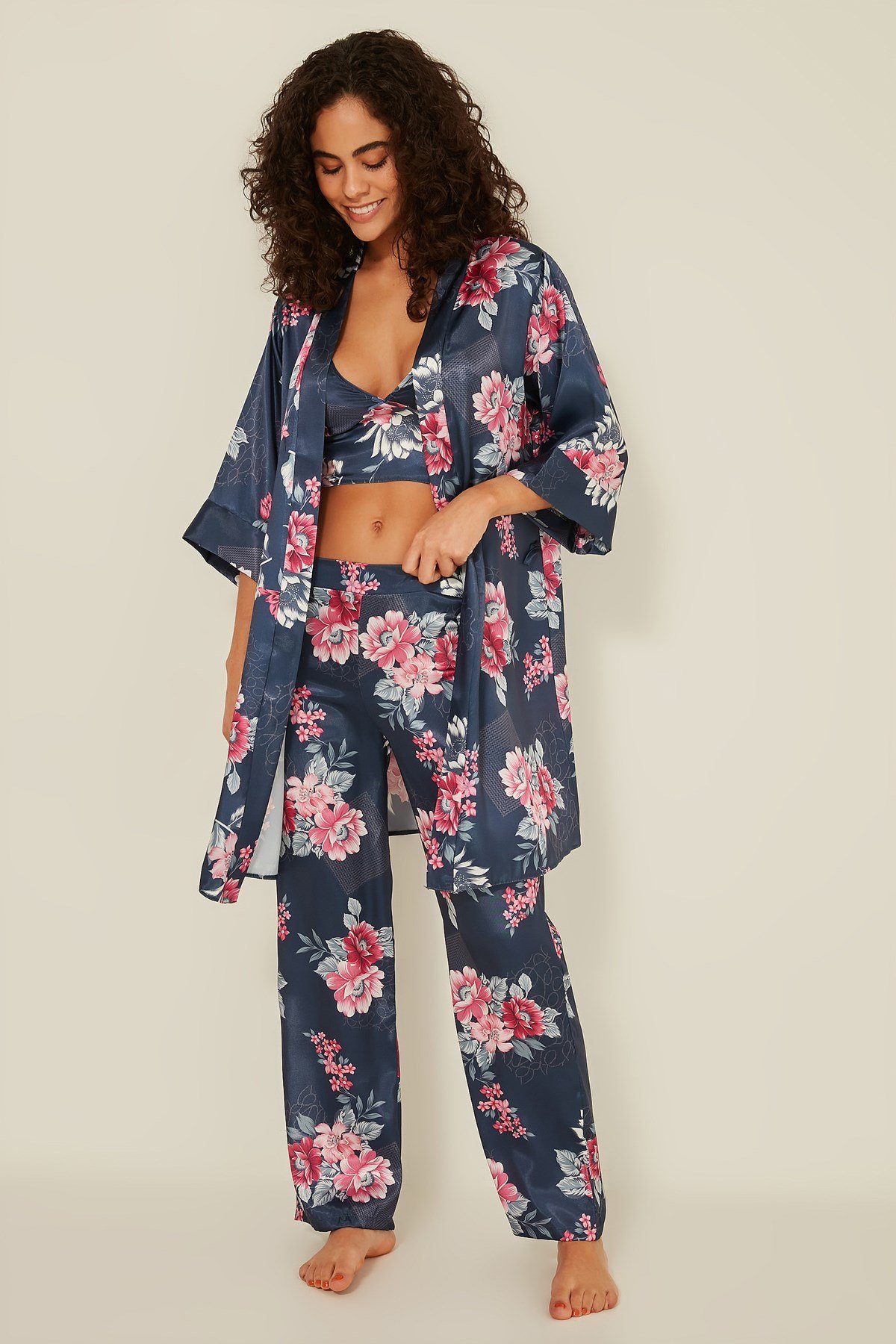 C&City Women Satin Triple Pyjama Set 045 Blue