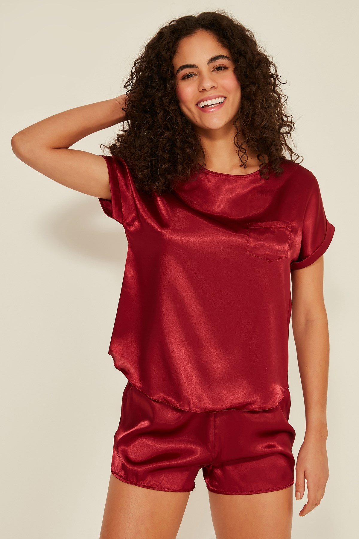 C&City 080 Women Satin Pyjama Set Burgundy