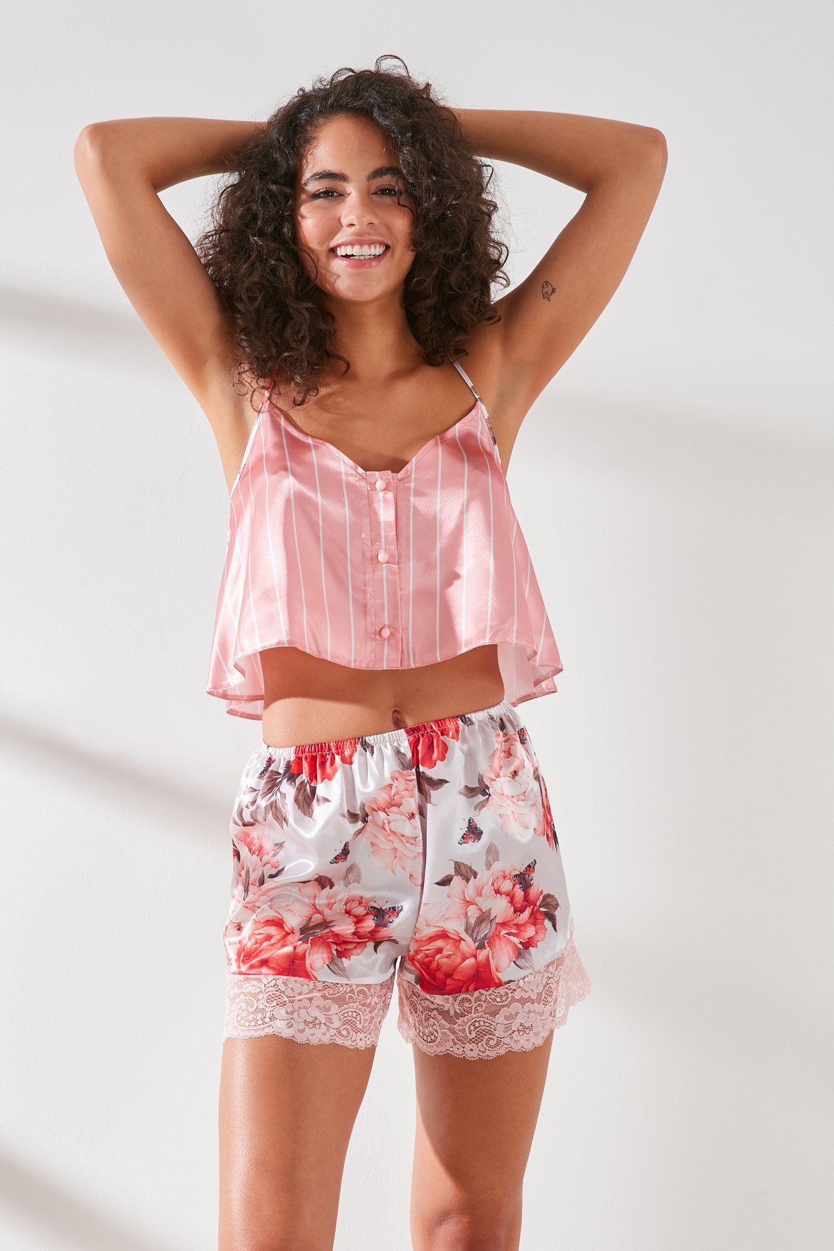 C&City Satin Short Pyjama Set 9068 Pink/Ecru