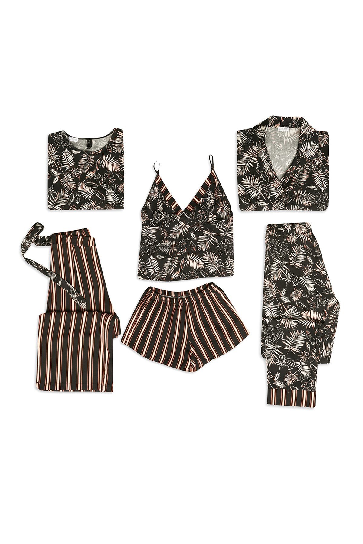 C&City Viscose 6 Piece Pyjama Set 9502 Black