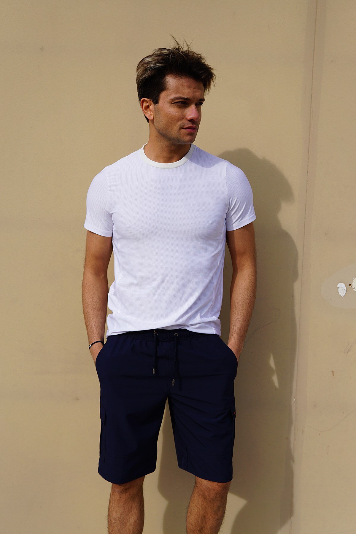 C&City Erkek Büyük Beden Likralı Deniz Şort C1444 Camel Navy Blue