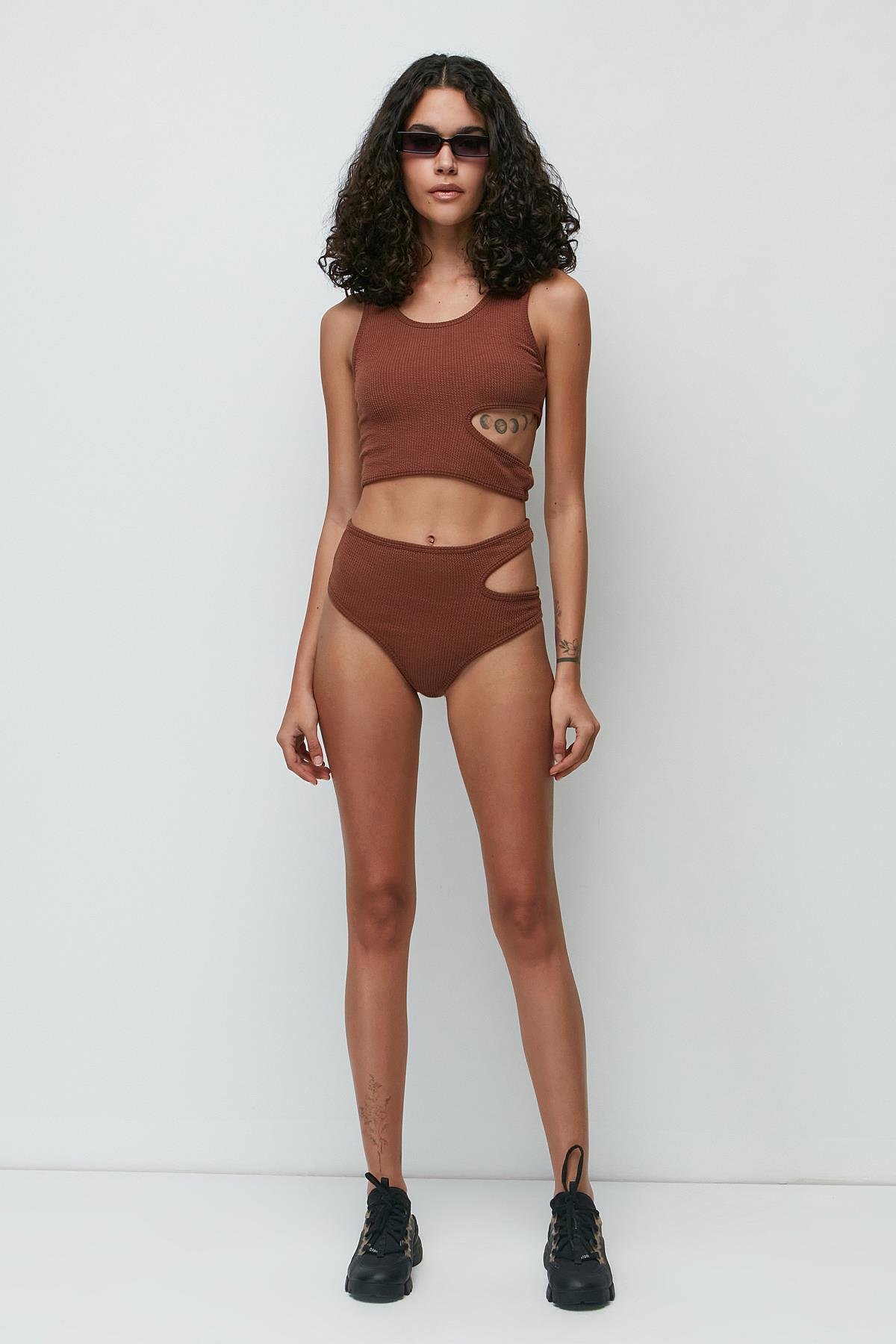 C&City Ribbed Low-cut Crop Panty Set 9135 Brown