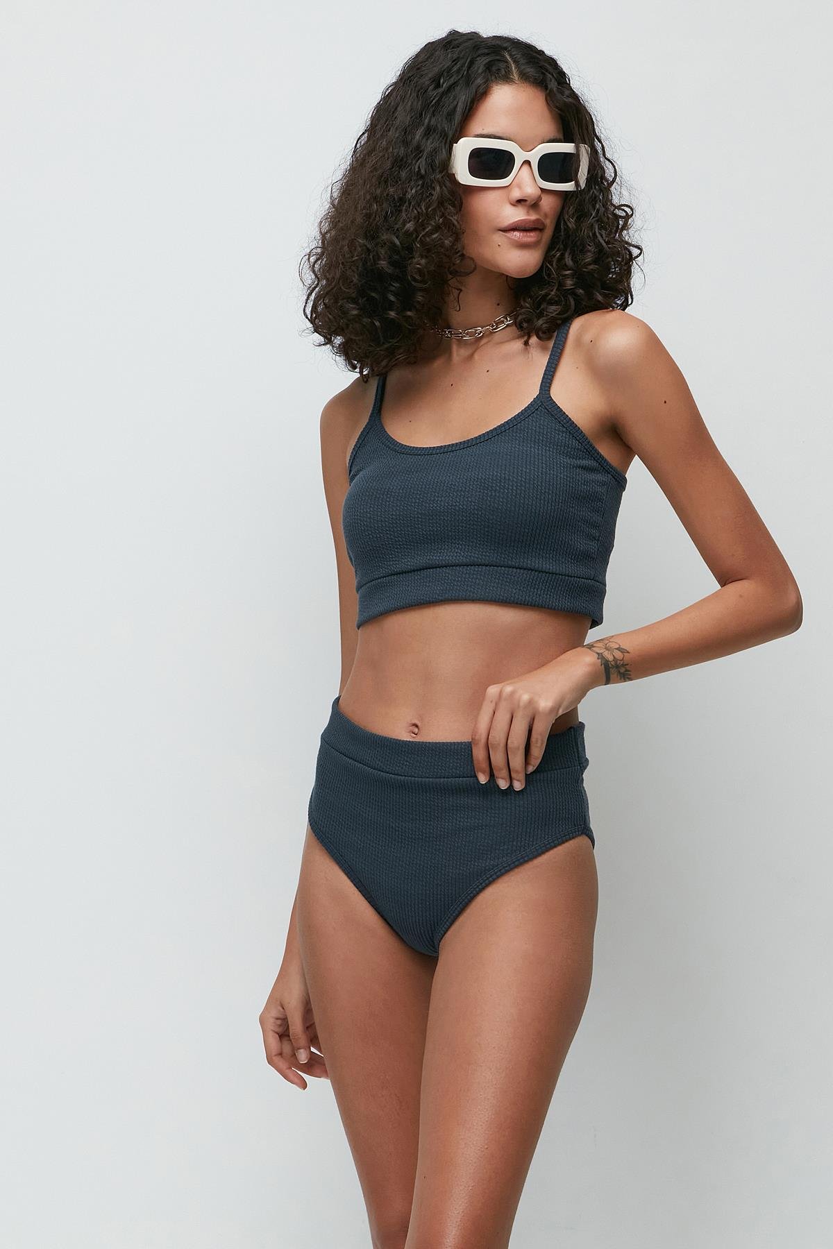 C&City Ribbed Bustier Panties Set 9138 Smoked Color