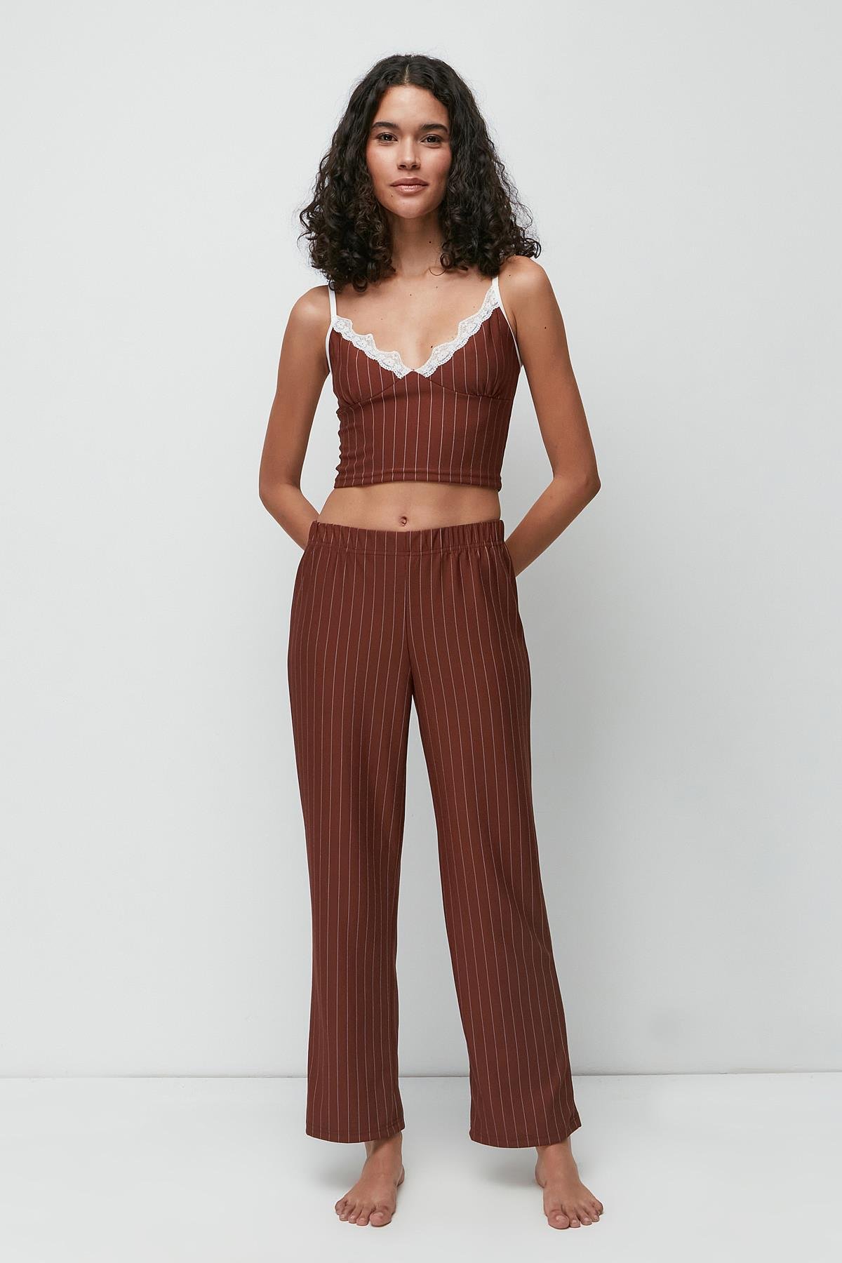 C&City Lace Detail Bustier Trousers Set 9143  Brown