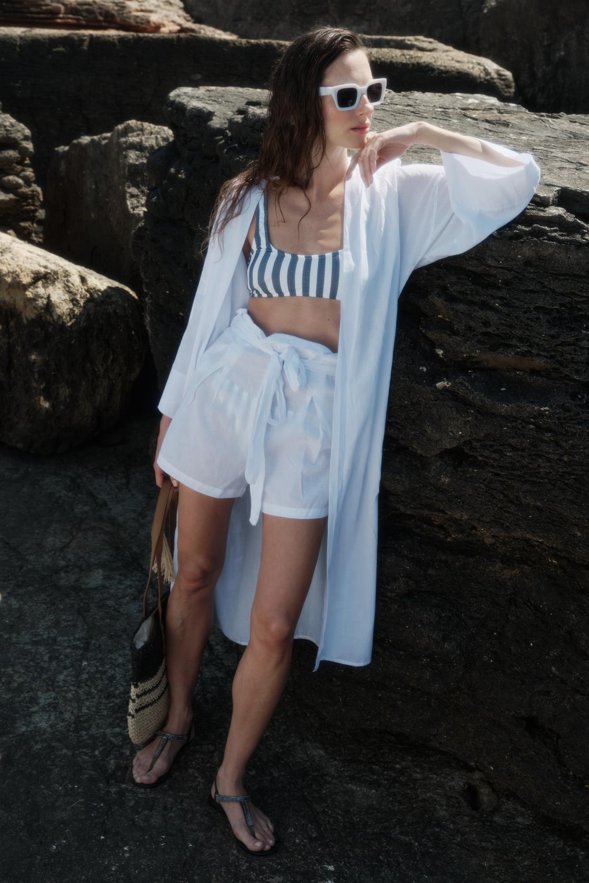 C&City Kimono Set with Shorts 9069 White