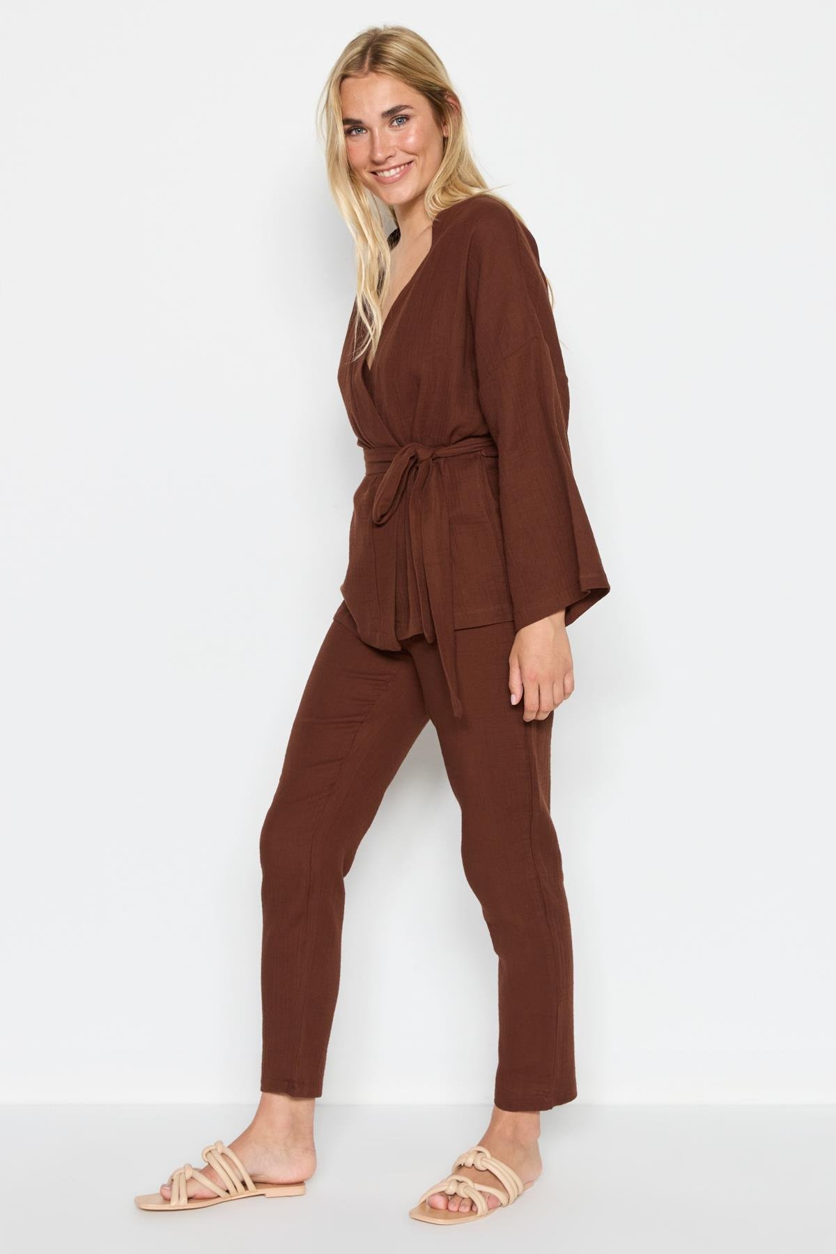 C&City Women Organic Cotton Muslin Triple Kimono Set 9120 Brown