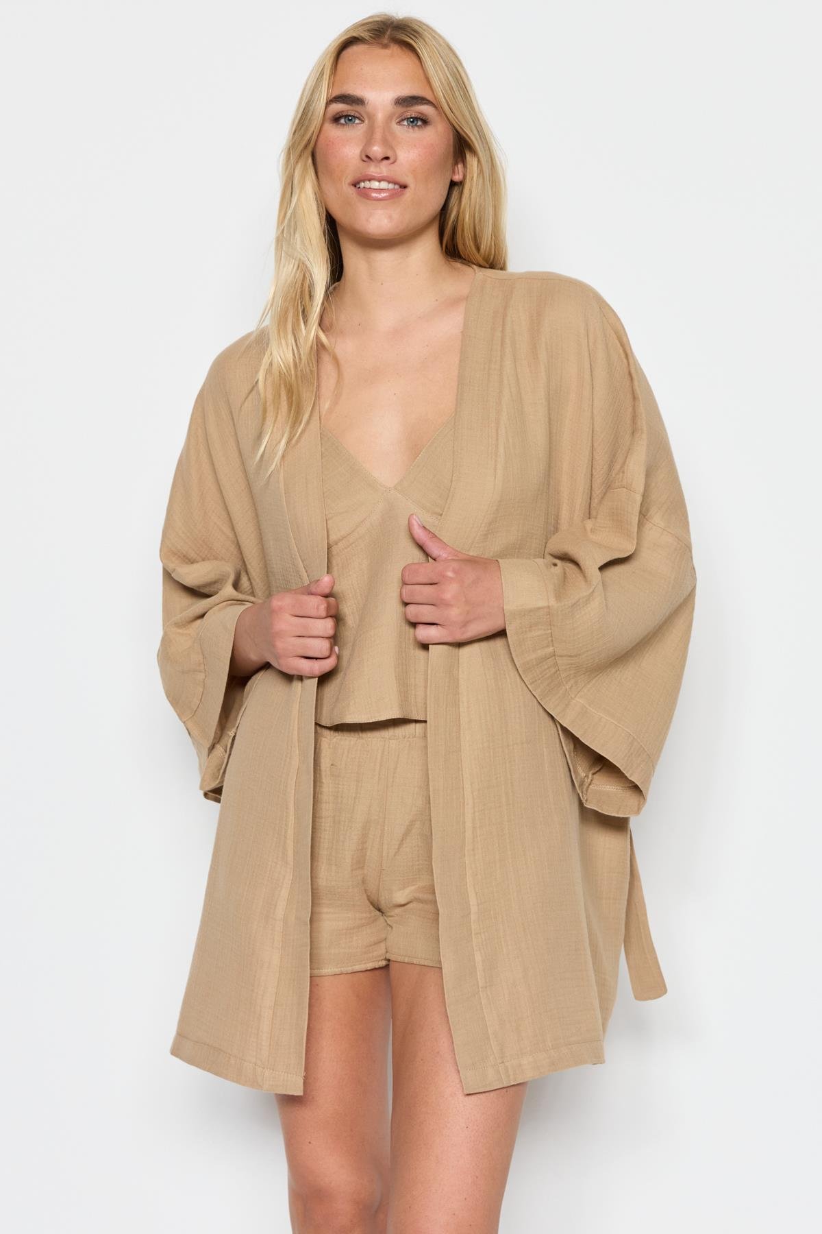 C&City Women Organic Cotton Muslin Triple Shorts Set 9121 Beige