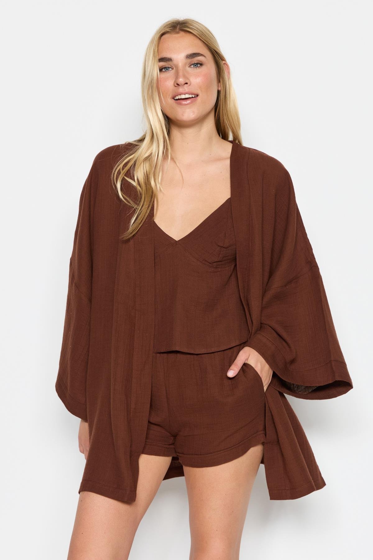 C&City Women Organic Cotton Muslin Triple Shorts Set 9121 Brown