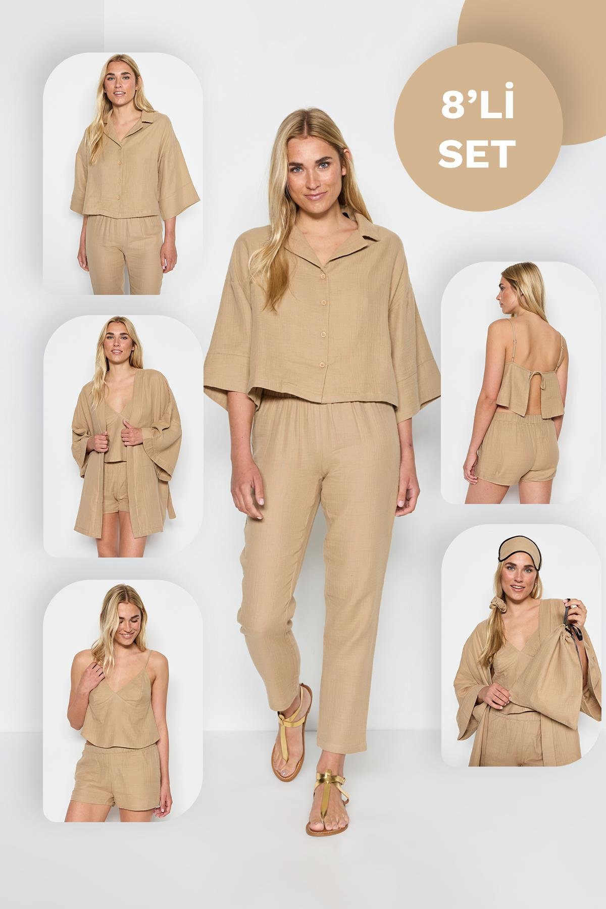 C&City Women Organic Cotton Muslin Set 8 Pieces 9552 Beige