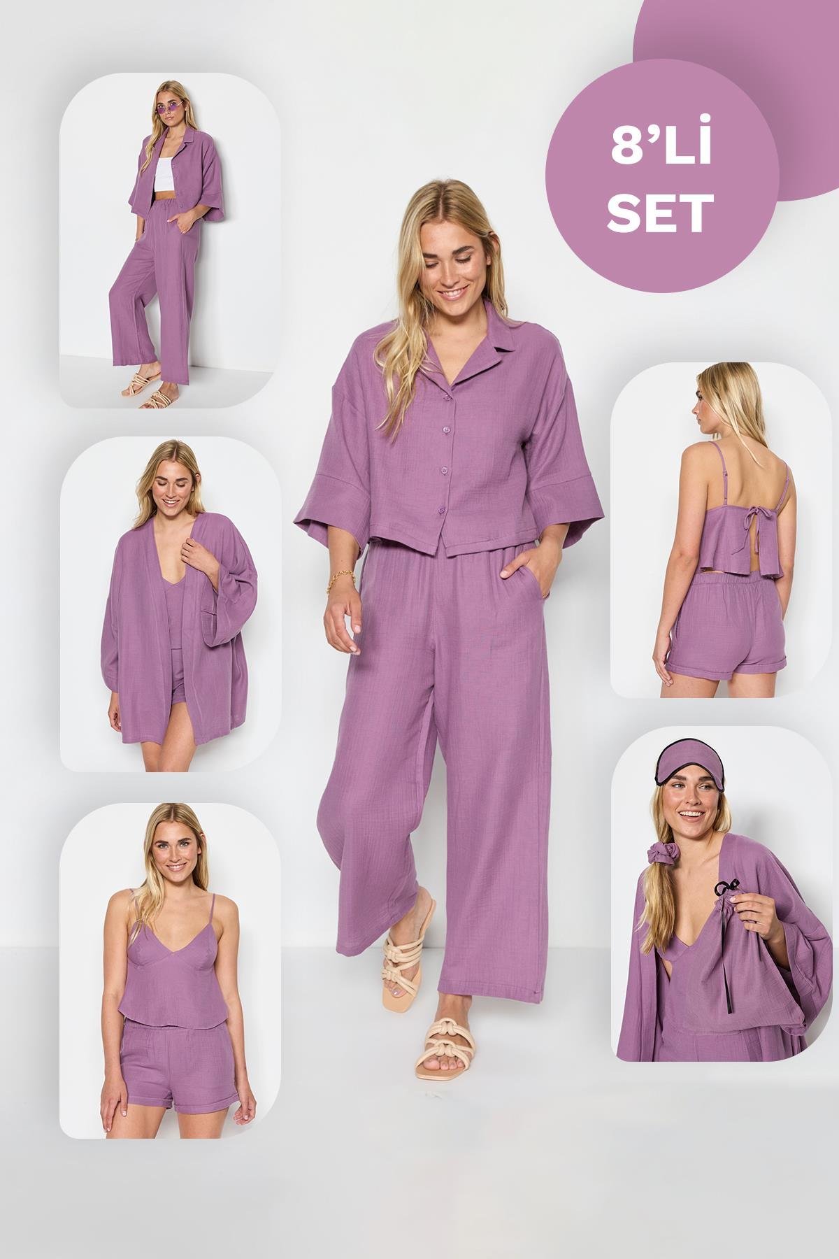 C&City Women Organic Cotton Muslin Set 8 Pieces 9552 Purple