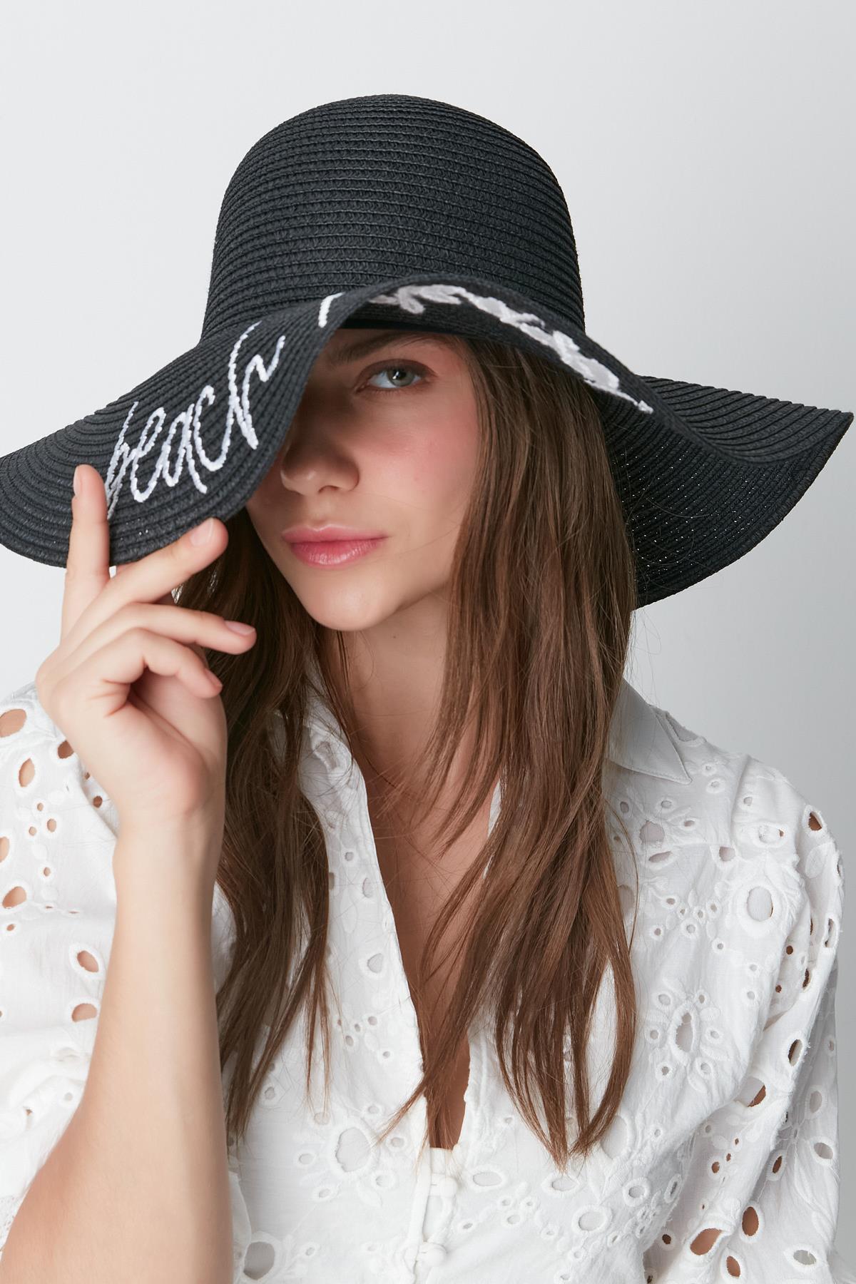 C&City Beach Please Hasır Plaj Şapkası Y8203 Krem Black
