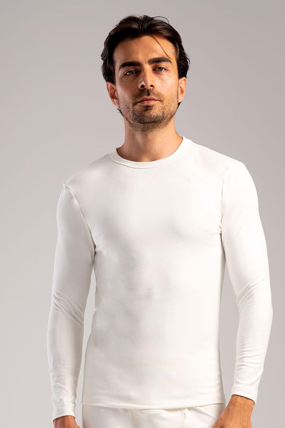 Erkek Uzun Kol Bisiklet Yaka Termal T-Shirt 409006 Ekru