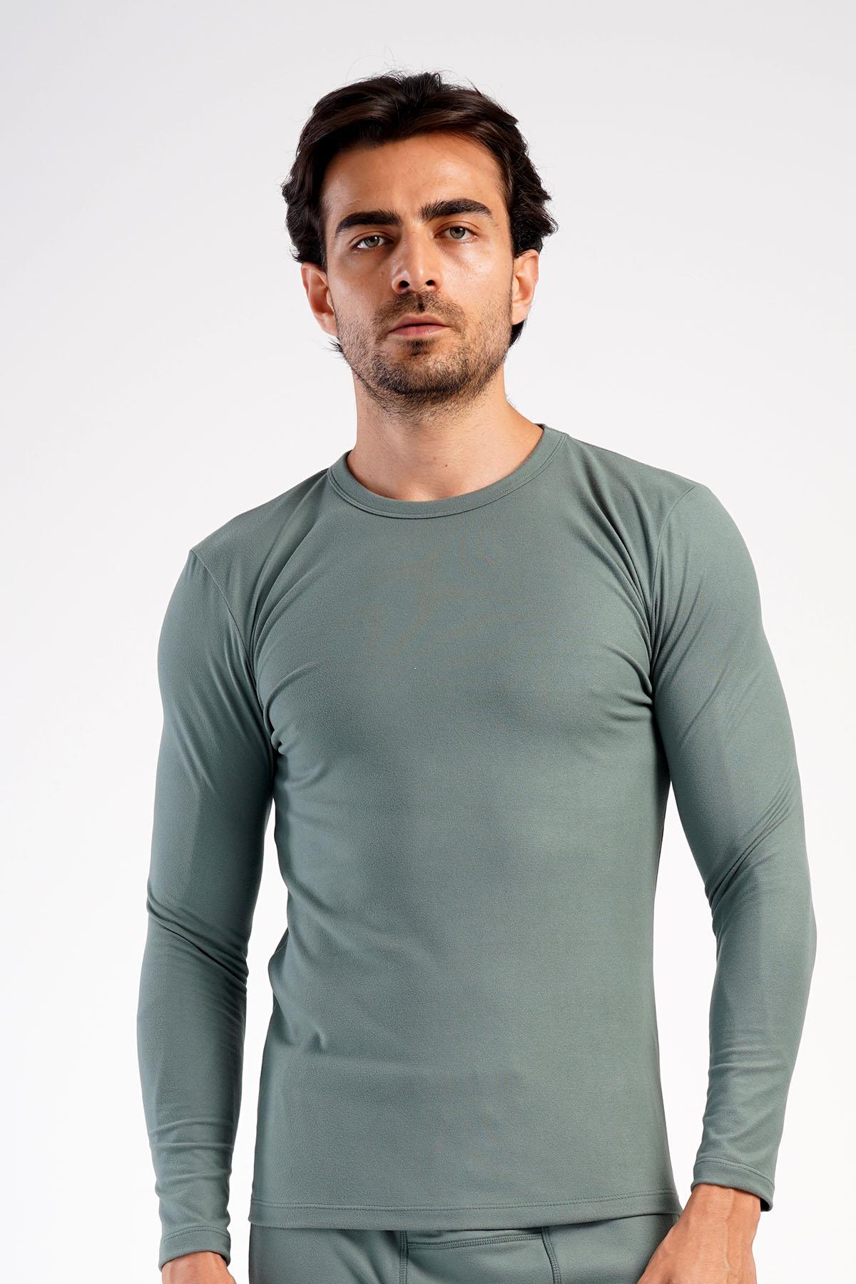 Erkek Uzun Kol Bisiklet Yaka Termal T-Shirt 409006 Haki