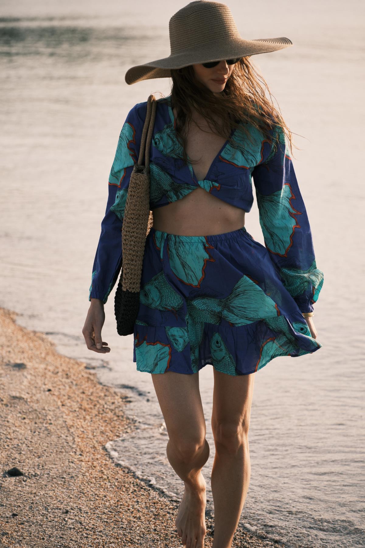 Bolero Skirt Pareo Beach Dress 22413 Navy/Green