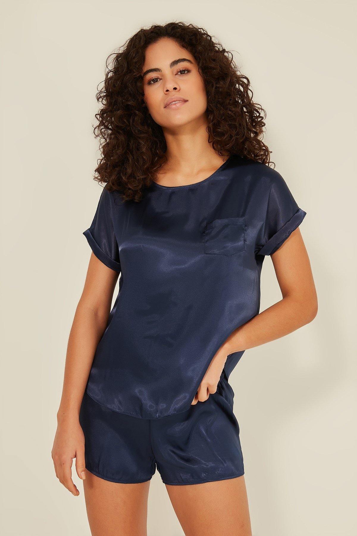 C&City 080 Women Satin Pyjama Set Navy Blue