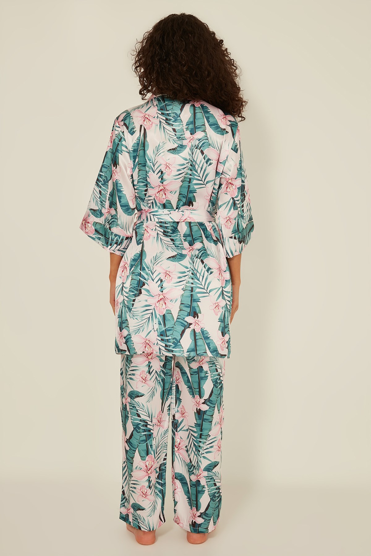 C&City Women Satin Triple Pyjama Set 045 Ecru/Green