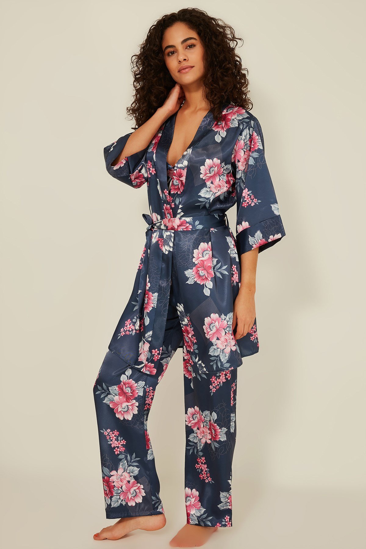 C&City Women Satin Triple Pyjama Set 045 Blue