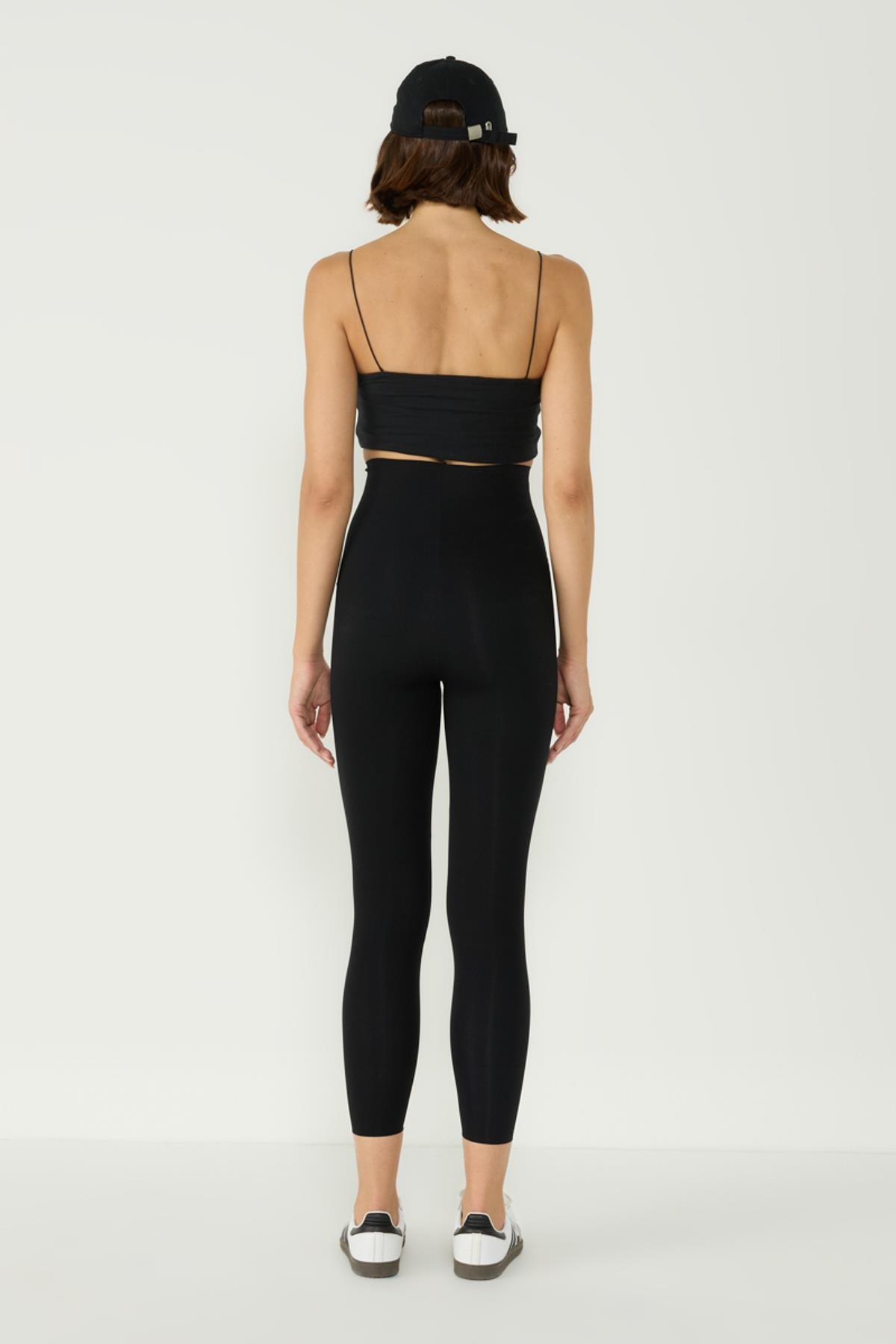 C&City Toparlayıcı Lazer Kesim Yüksek Bel Tayt 9090 Siyah Black