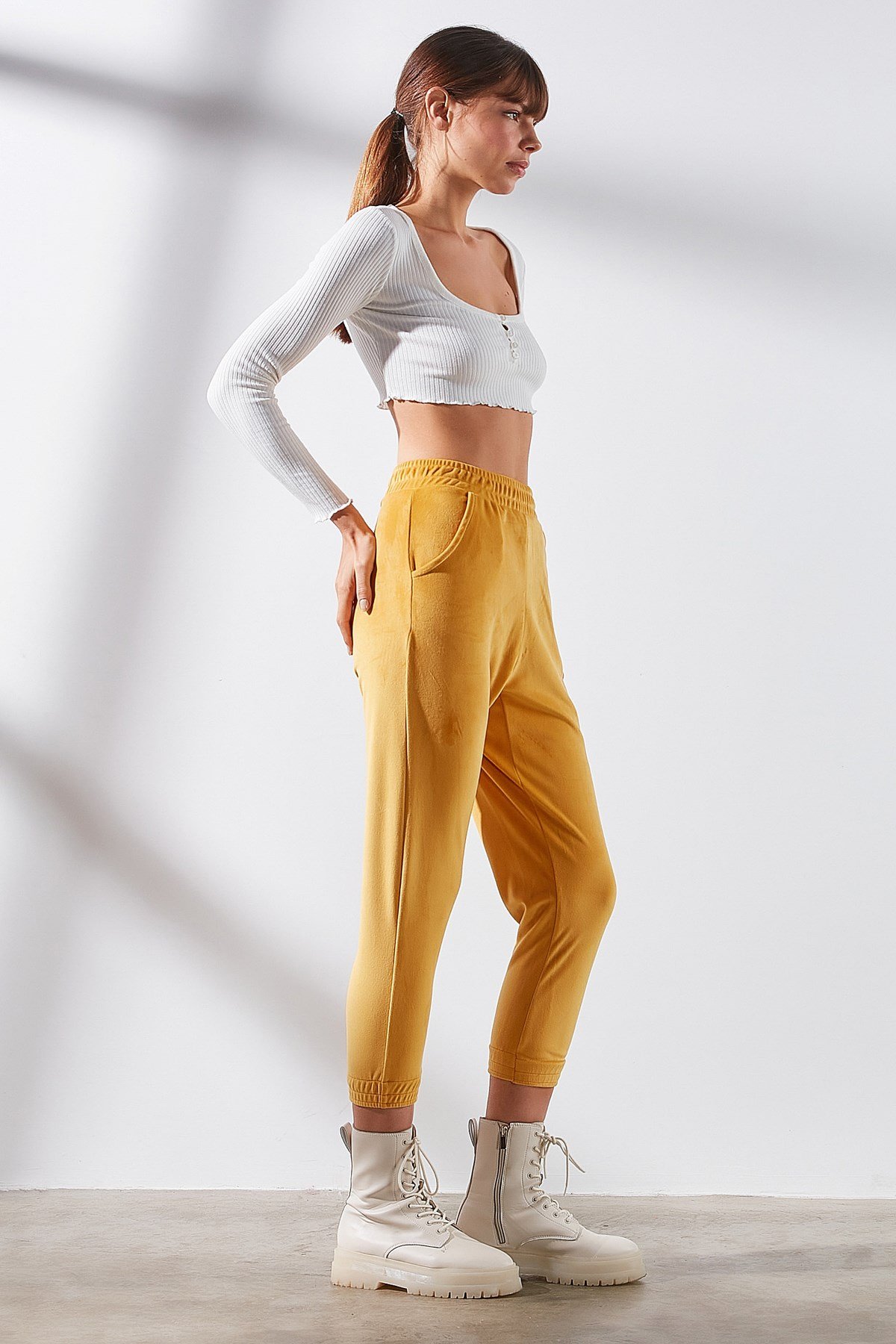 C&City Women Velvet Sweatpants  731  Mustard Color