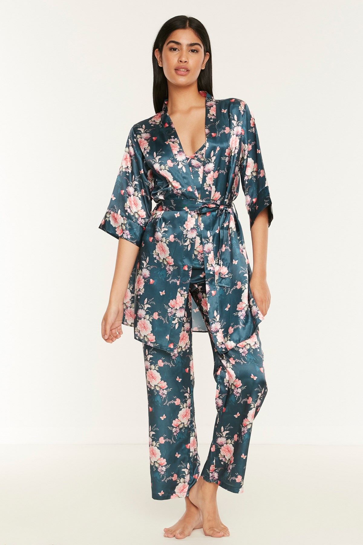 C&City Women Satin Triple Pyjama Set 045 Oil Green