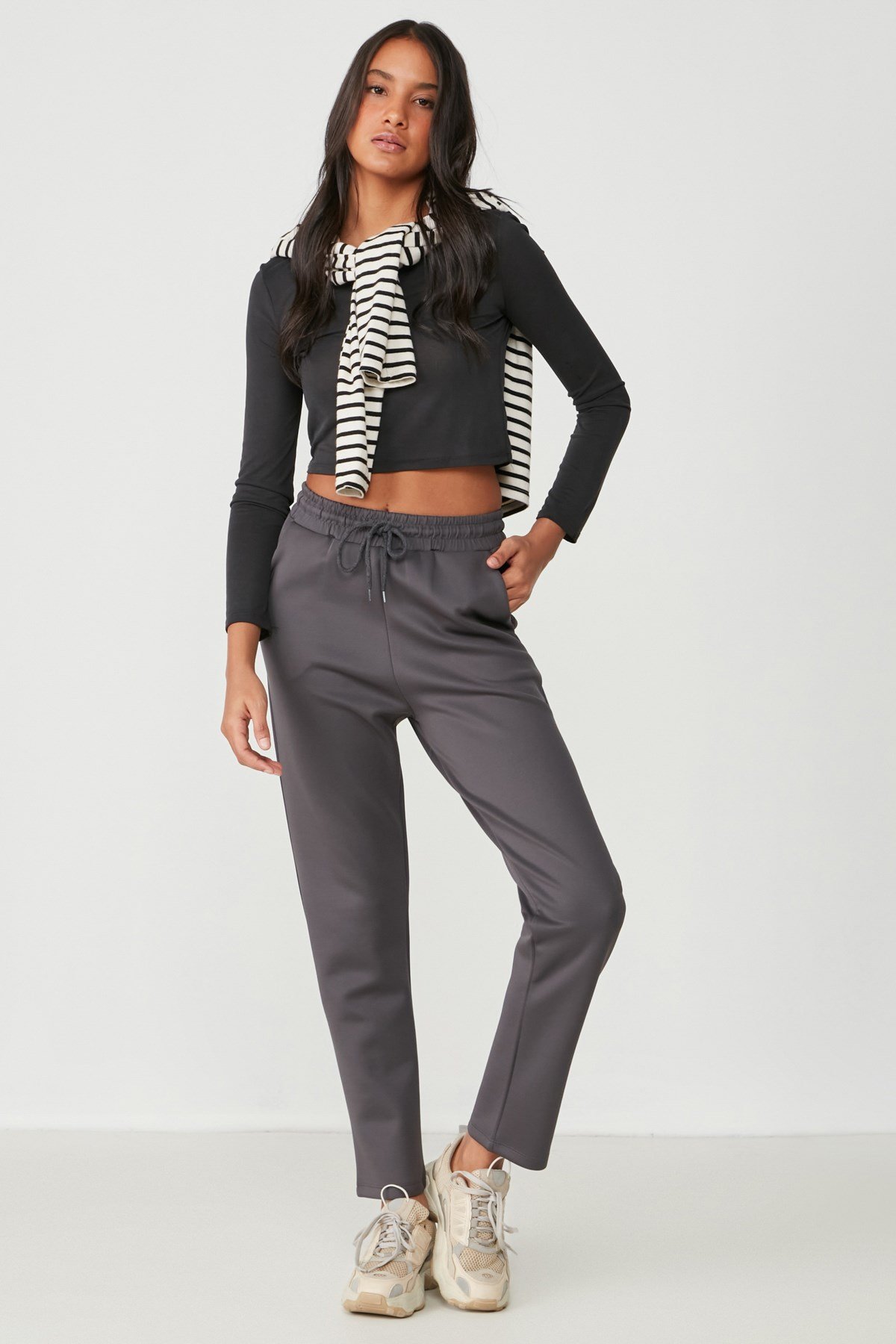 C&City Düz Paça Yandan Cepli Eşofman Altı 801 Füme Smoked Color