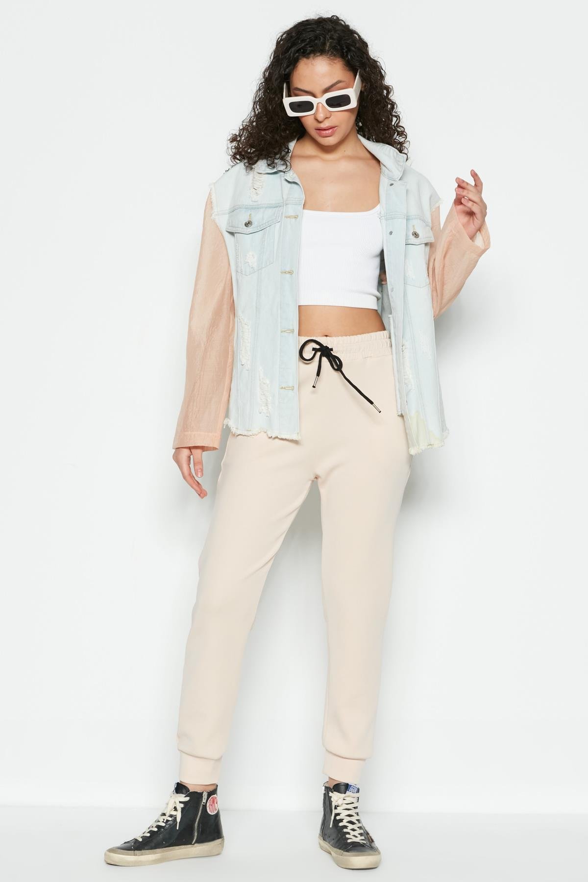 C&City Manşetli Paça Yandan Cepli Eşofman Altı 803 Füme Cream Color