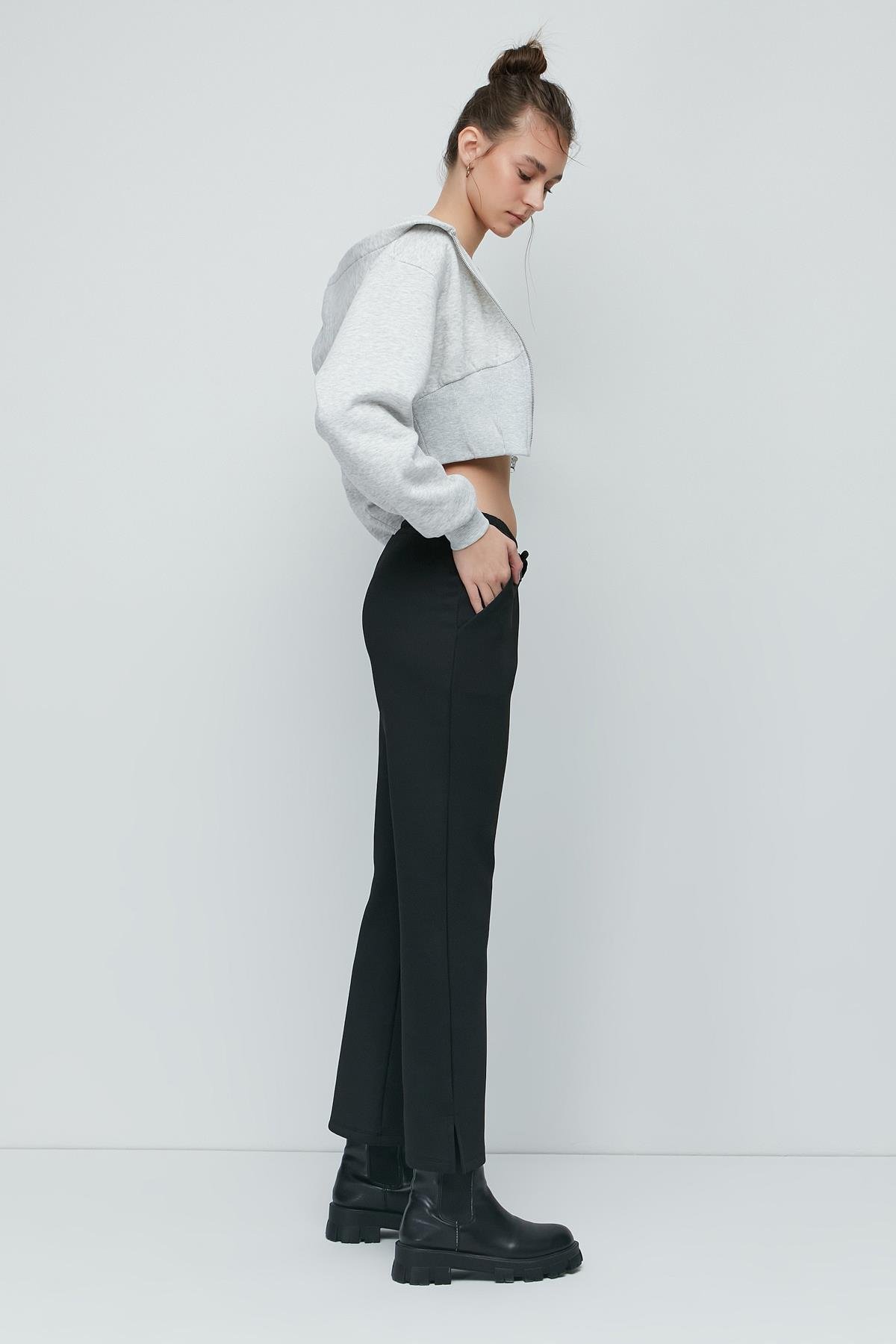 C&City Yırtmaçlı İspanyol Paça Eşofman Altı 843 Füme Black