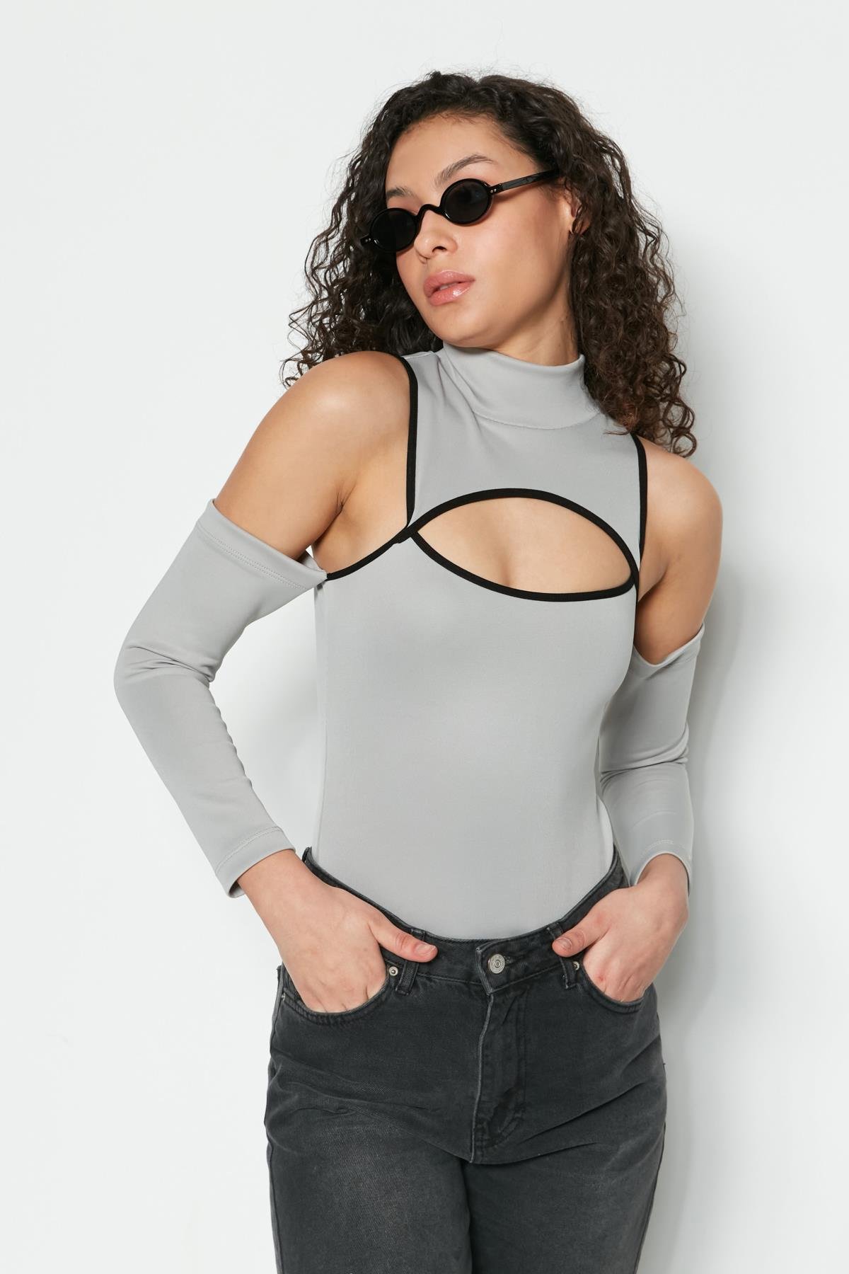 C&City Women Sexy Bodysuit 9154 Grey