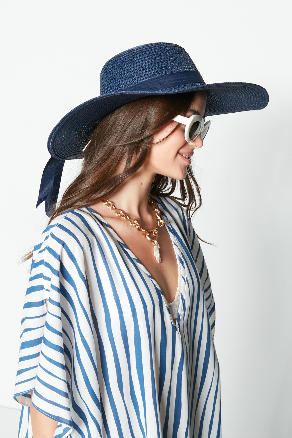 C&City Women Straw Hat Y23730-10 Navy Blue