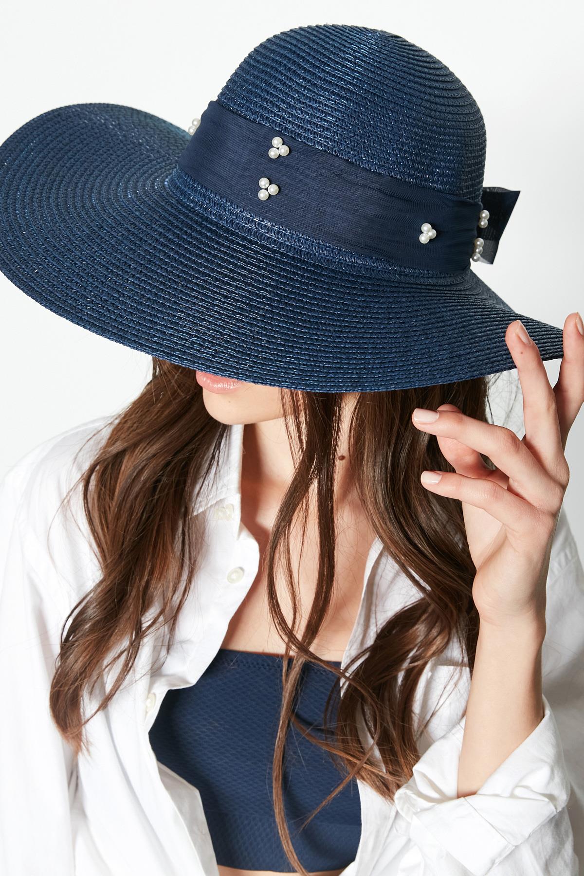 C&City Women Straw Hat Y23730-21 Navy Blue