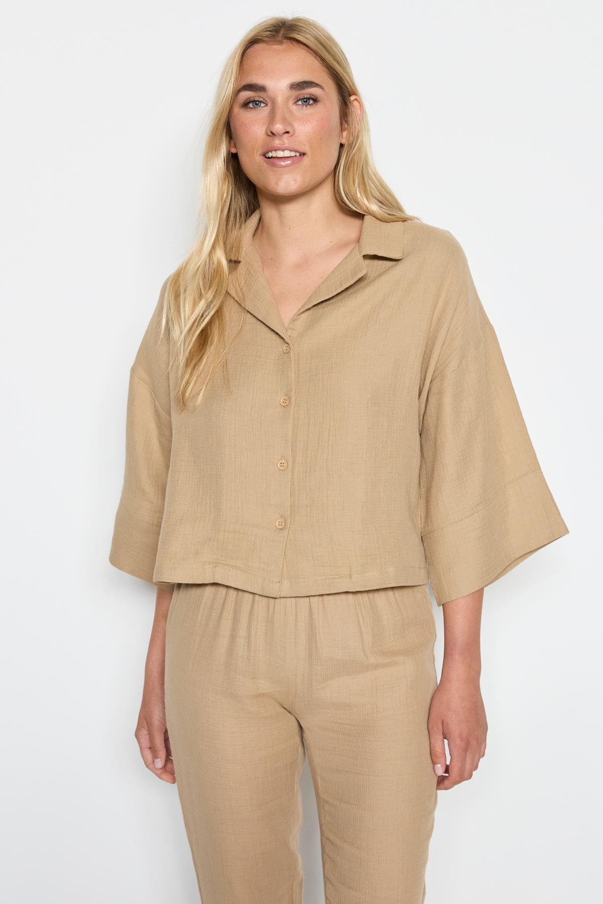 C&City Women Organic Cotton Muslin Shirts Pants Set 9122 Beige