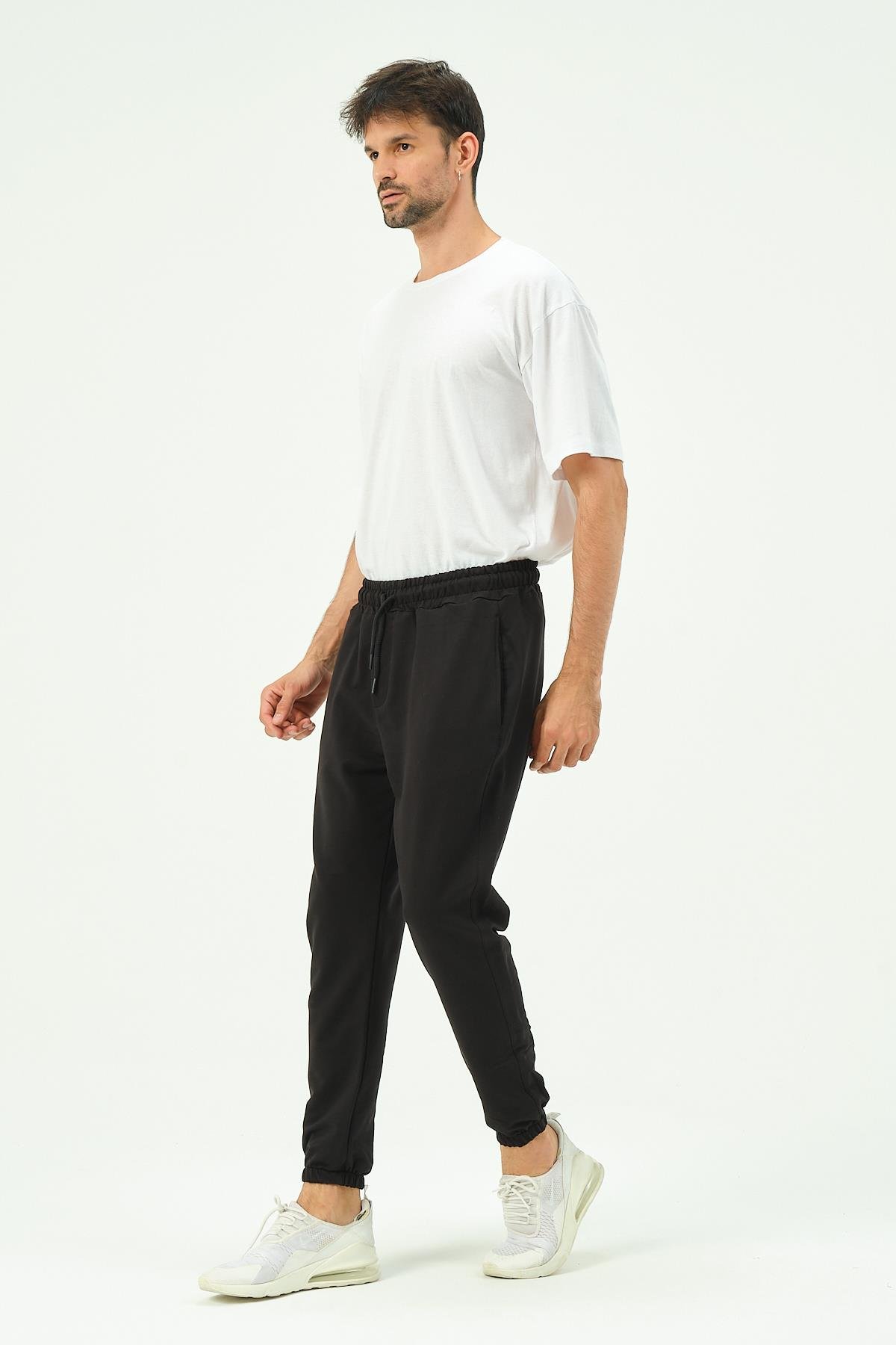 C&City Men Elastic Leg Sweatpants with Side Pockets 781 Black