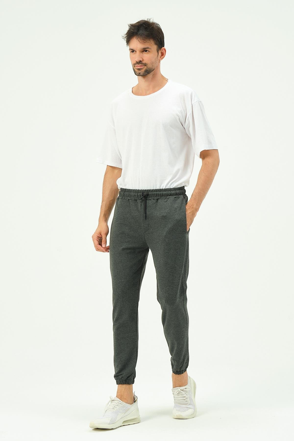 C&City Men Elastic Leg Sweatpants with Side Pockets 781 Anthracite