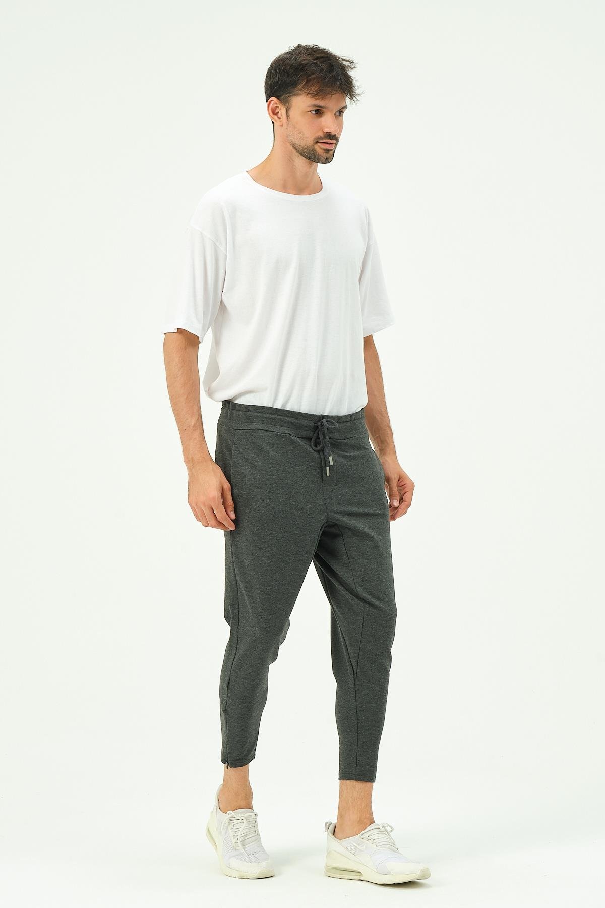 C&City Men Zippered Sweatpants with Back Pocket 782 Anthracite