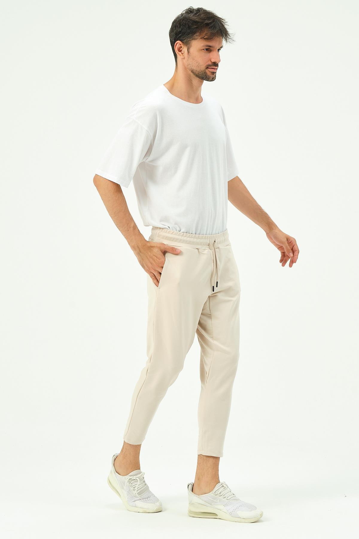 C&City Men Straight Leg Sweatpants with Back Pocket 783 Stone Color