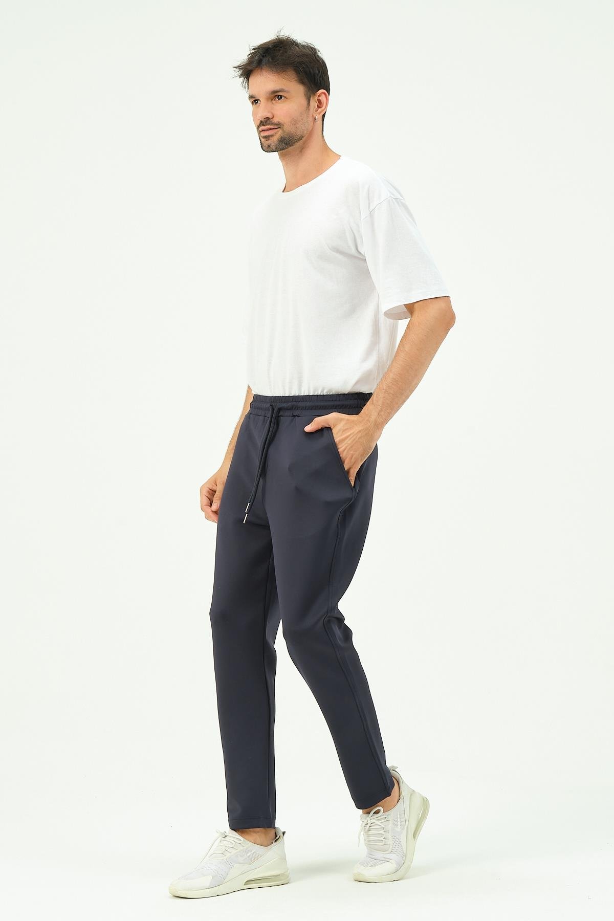 C&City Men Straight Leg Sweatpants with Side Pockets 852 Navy Blue