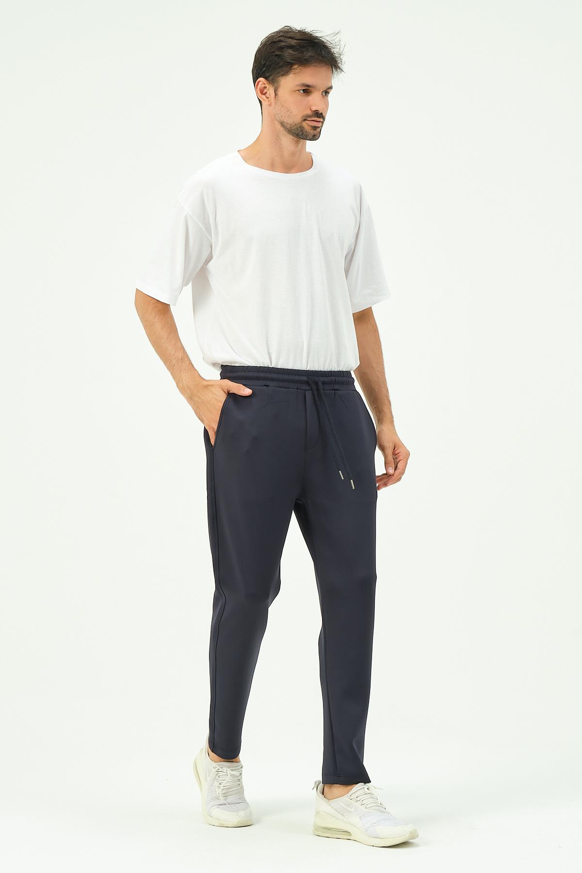 C&City Men Straight Leg Sweatpants with Side Pockets 852 Navy Blue