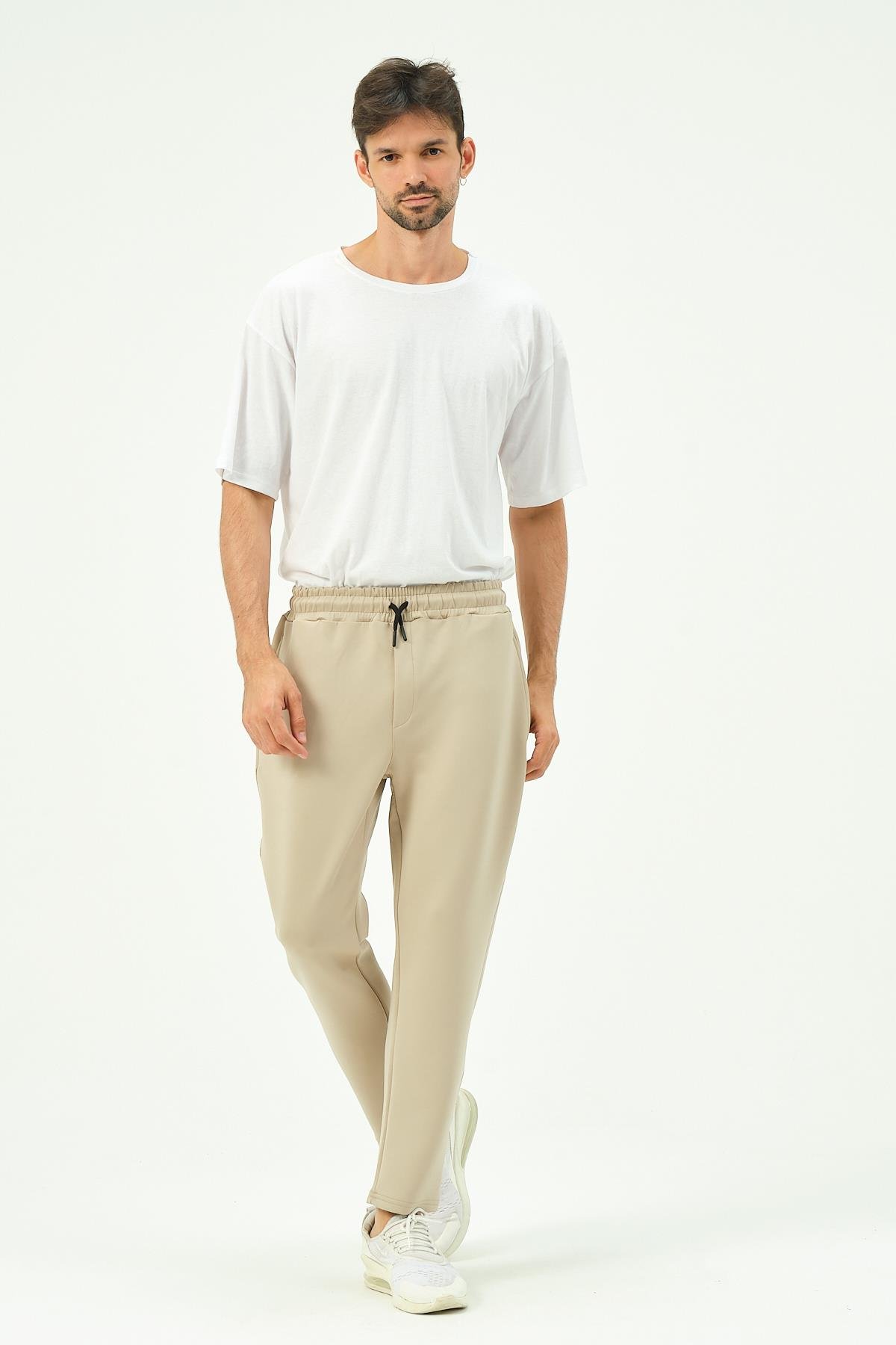 C&City Men Straight Leg Sweatpants with Side Pockets 852 Stone Color