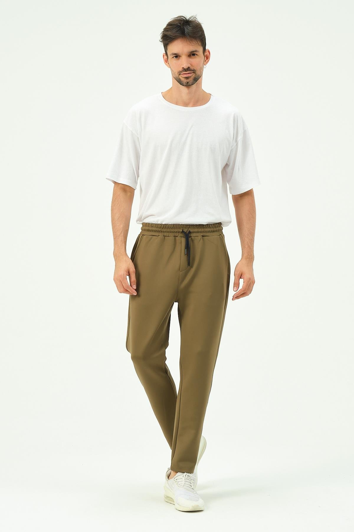 C&City Men Straight Leg Sweatpants with Side Pockets 852 Khaki