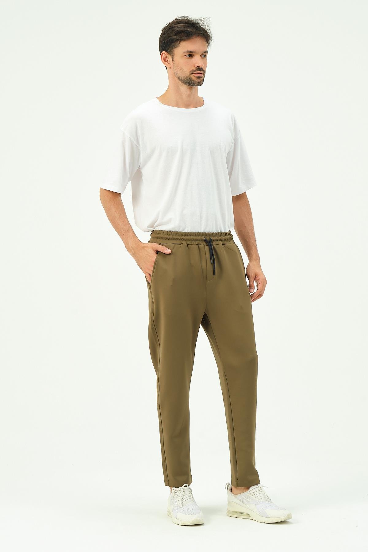 C&City Men Straight Leg Sweatpants with Side Pockets 852 Khaki