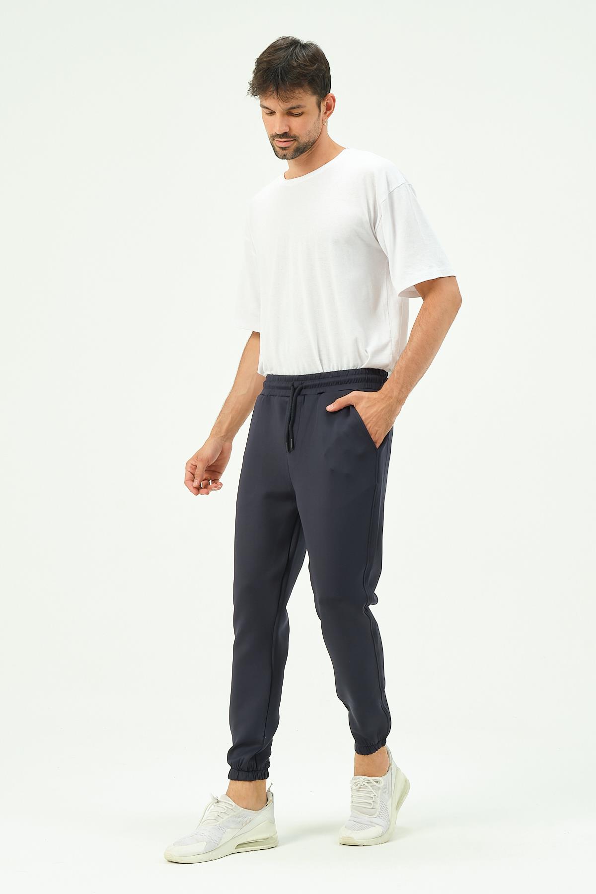 C&City Men Elastic Leg Sweatpants with Side Pockets 853 Navy Blue