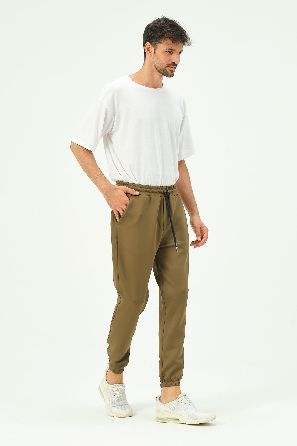 C&City Men Elastic Leg Sweatpants with Side Pockets 853 Khaki