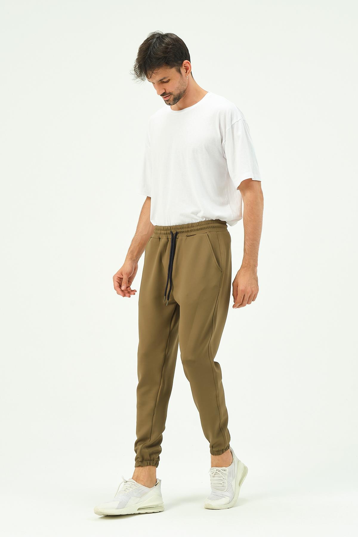 C&City Men Elastic Leg Sweatpants with Side Pockets 853 Khaki
