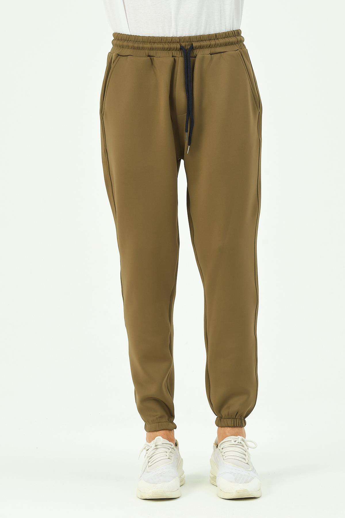 C&City Men Elastic Leg Sweatpants with Side Pockets 853 Khaki