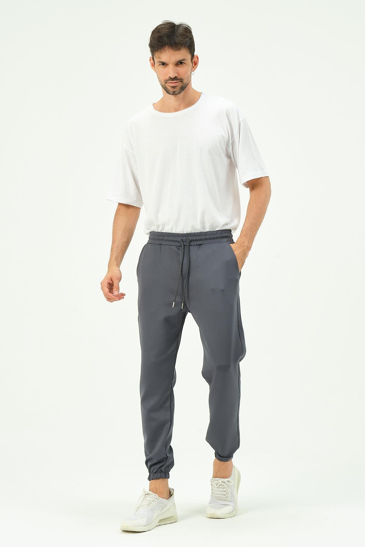 C&City Men Elastic Leg Sweatpants with Side Pockets 853 Smoked Color