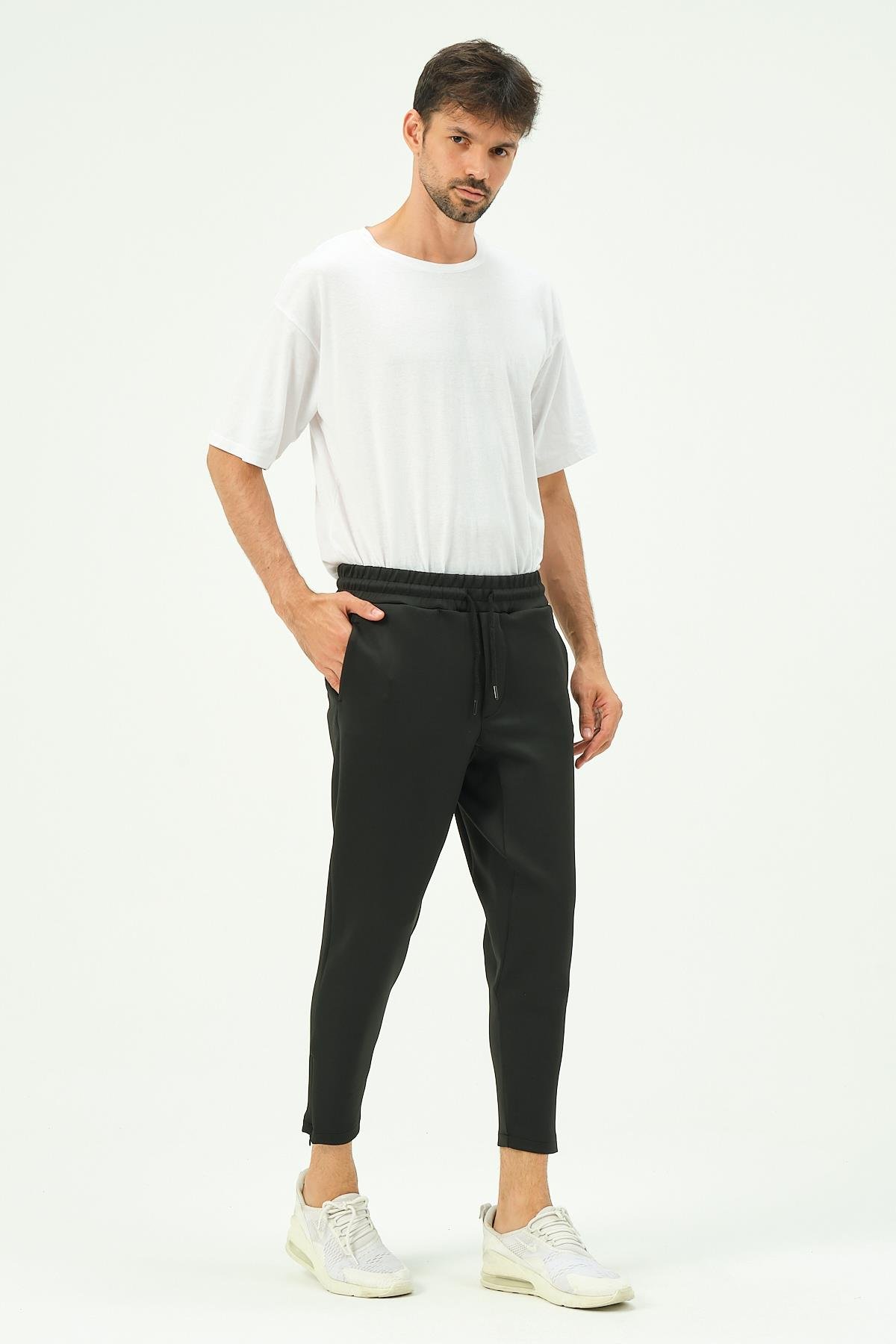 C&City Men Sweatpants with Zippered Legs and Back Pockets 854 Black