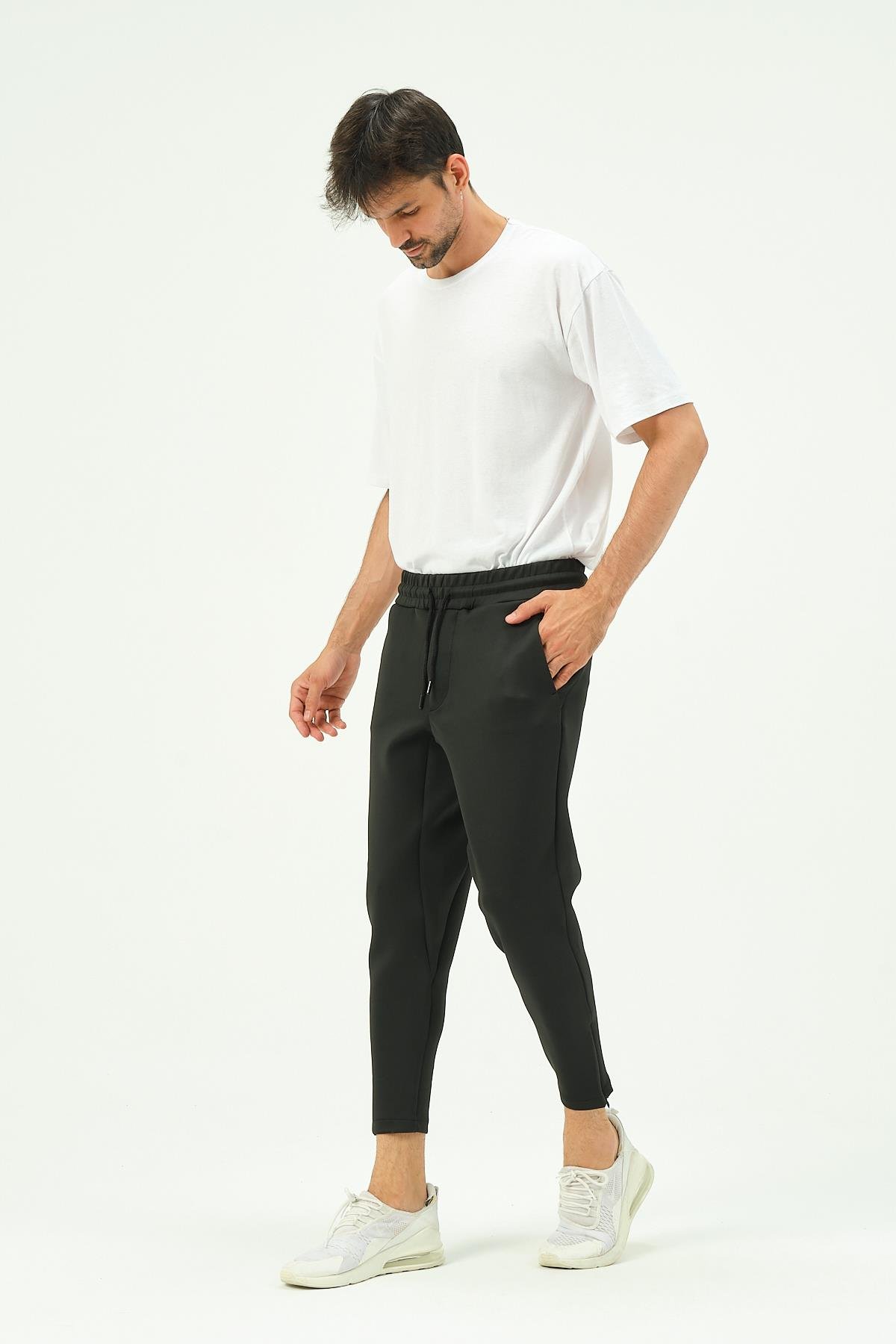 C&City Men Sweatpants with Zippered Legs and Back Pockets 854 Black