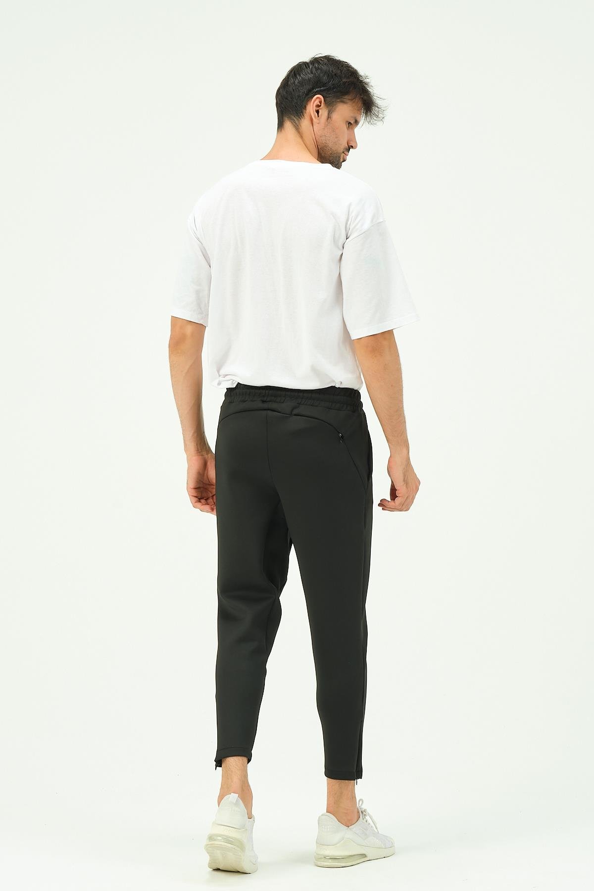 C&City Men Sweatpants with Zippered Legs and Back Pockets 854 Black