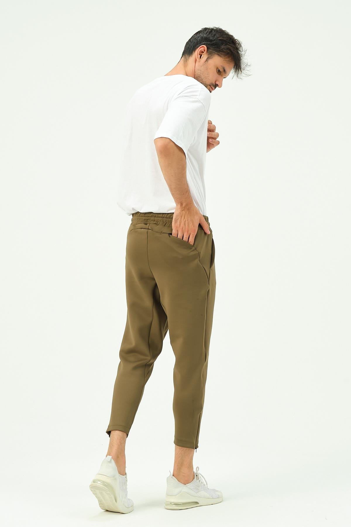 C&City Men Sweatpants with Zippered Legs and Back Pockets 854 Khaki